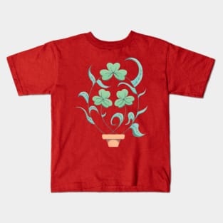 Botanical Elegance: Clothing Collection featuring Three-Leaf Clover in a Pot Kids T-Shirt